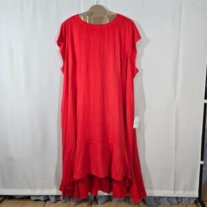 Universal Standard Red Sunset Linen Blend Cap Sleeves Flounce Dress Size 3XL